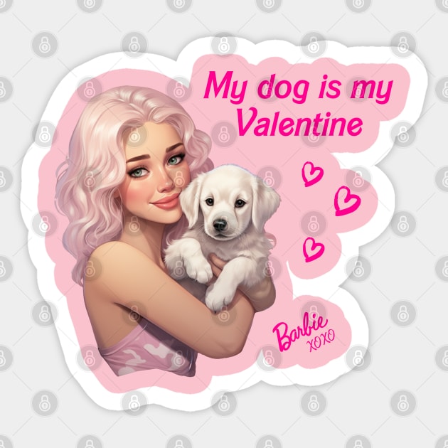 My dog is my Valentine - Barbie Sticker by Violet77 Studio